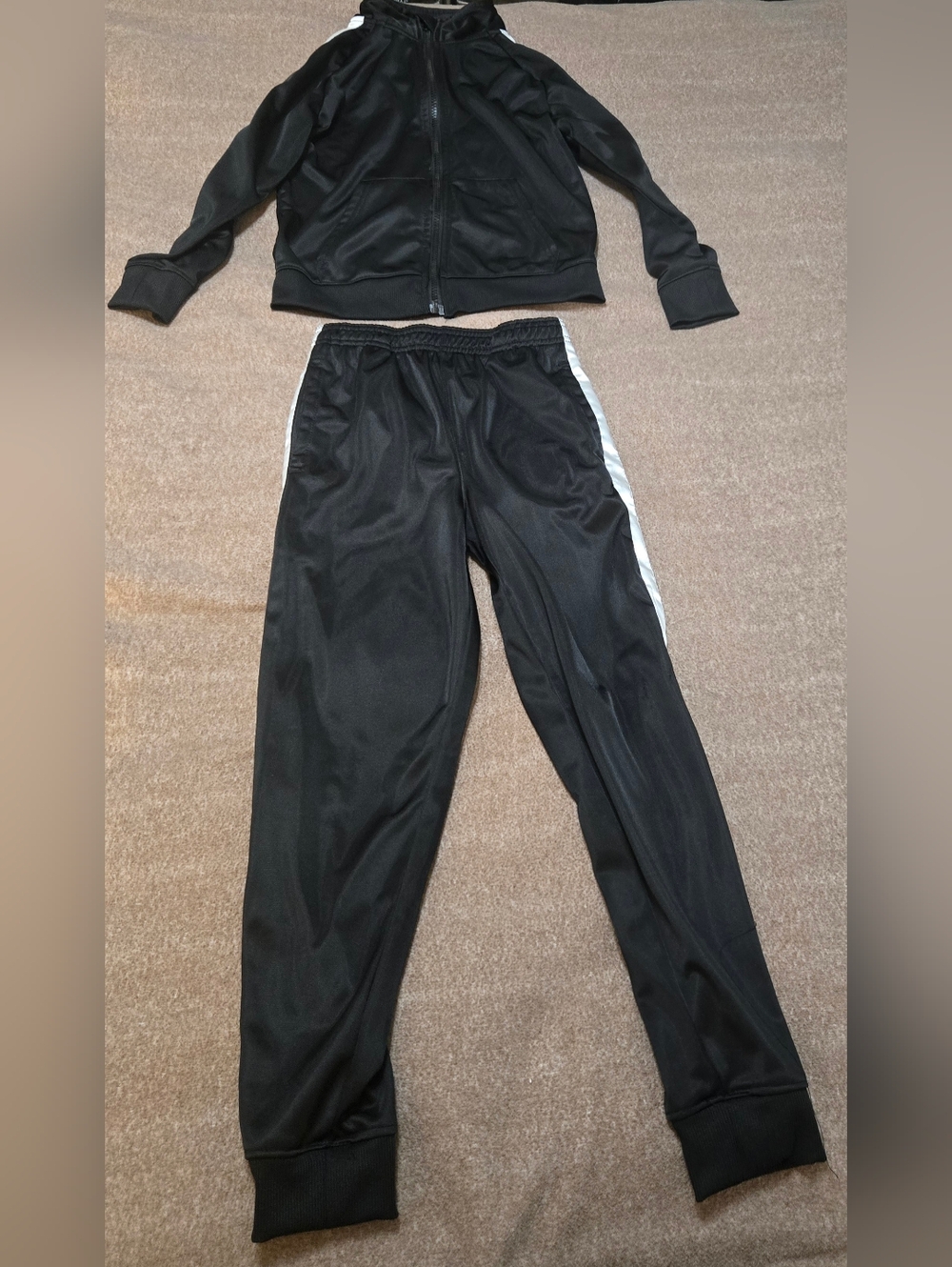 Boys Black Track Pants SET with White Side Stripe - Classic Athletic Style